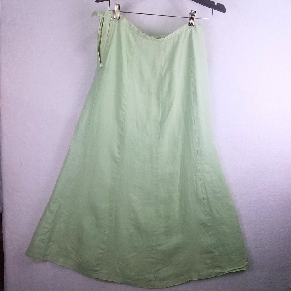 Talbots Irish Linen A Line Maxi Skirt Light Green Size 10 cottage garden